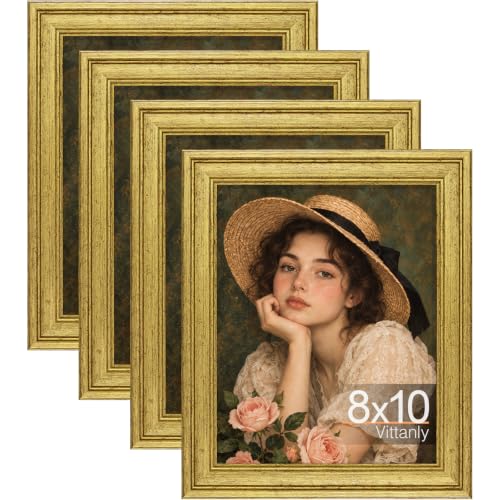 Vittanly 8x10 Picture Frames Set of 4, Vintage Photo Frames, Gold
