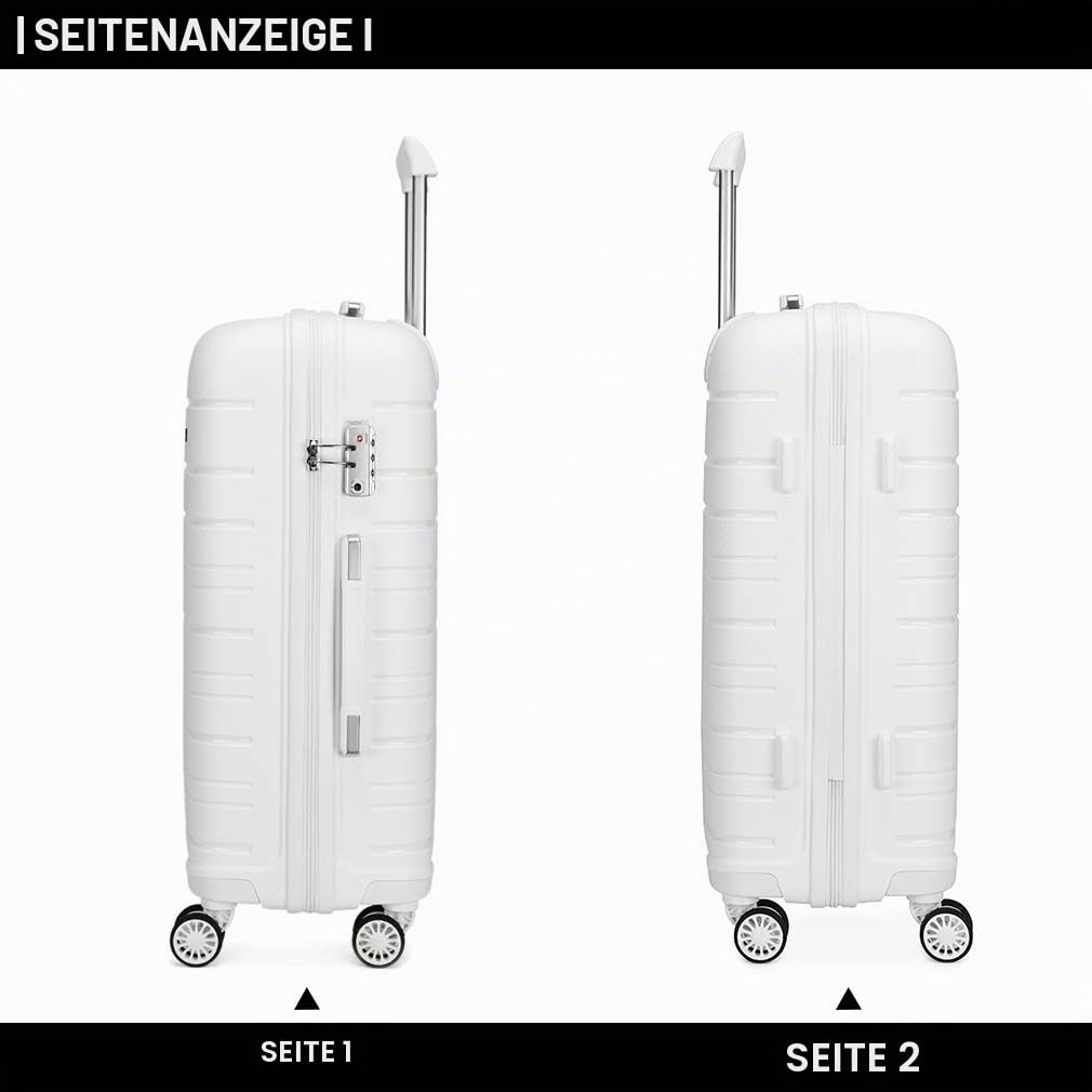 KONO Zwillingsrollen Reisekoffer TSA-Schloß 65cm Trolley Koffer Polypropylen Hartschale Rollkoffer mit YKK Reißverschluss (Weiß, L/66L)