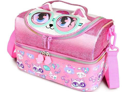Image of Lunch Bag for Kids, Lunch Bag for Office Men, Women and Kids, Canvas Tiffin Bags for School, Picnic, Work, Carry Bag for Lunch Box and Water Bottle (Cat)