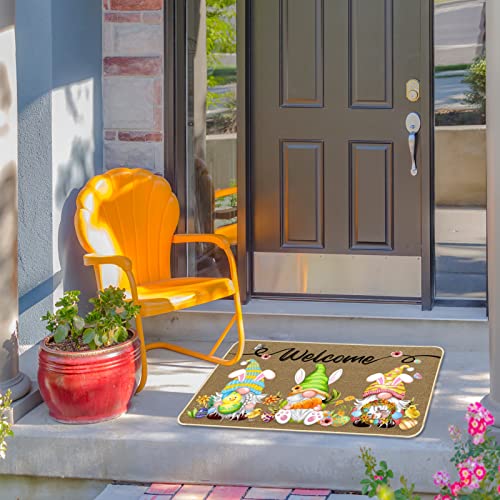 Image of TREWAVE Easter Decorative Doormat, Easter Gnome Door Mat, Non Slip Rubber Backing Doormat Decoration for Outdoor Indoor, Entrance, Spring Floor Mat, 29 x 17 Inch