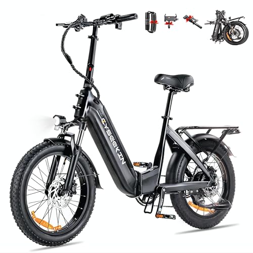 Cyseekin C20 E Bike Klapprad, 20x3.0 Fatbike mit Hydraulische Bremsen, 48V 15.6Ah Akku bis 120km, 250W Motor 25km/h Ebike, LCD Farbdisplay Shimano 7-Gang Elektrofahrrad für Damen Herren (Schwarz)