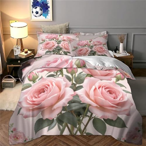 Parure de lit microfibre résistante 140x200cm avec housse de couette fleurs 3D