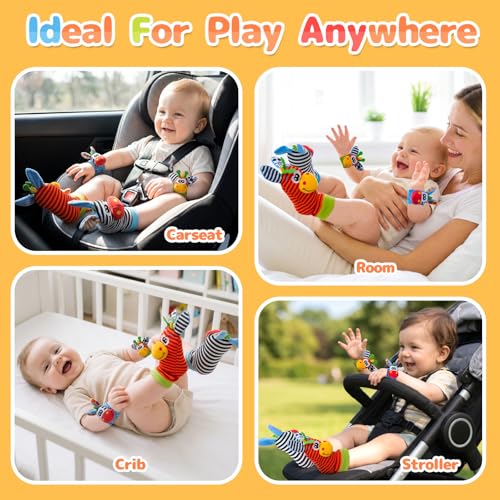 PHEZAPA Baby Toys 0-6 Months, Infant Rattle Socks, Wrist Hand & Foot Finder Socks Set,Soft Newborn Sensory Toys,Infant rattles for Babies 0 3 6 Months,Girl Boy Shower Gifts 6-12 Months - image 6