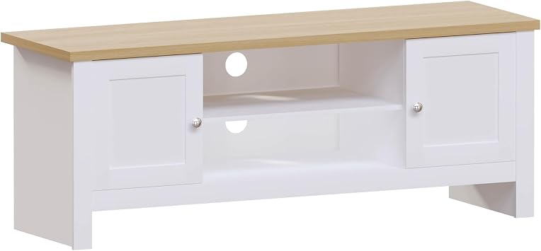 Vida Designs Arlington 2 Door TV Unit with Shelf | White | 49 H X 128 W x 39 D cm | Fits 65' TV | Storage Space | Entertainment Cabinet | Versatile Use | Modern Living Room Furniture