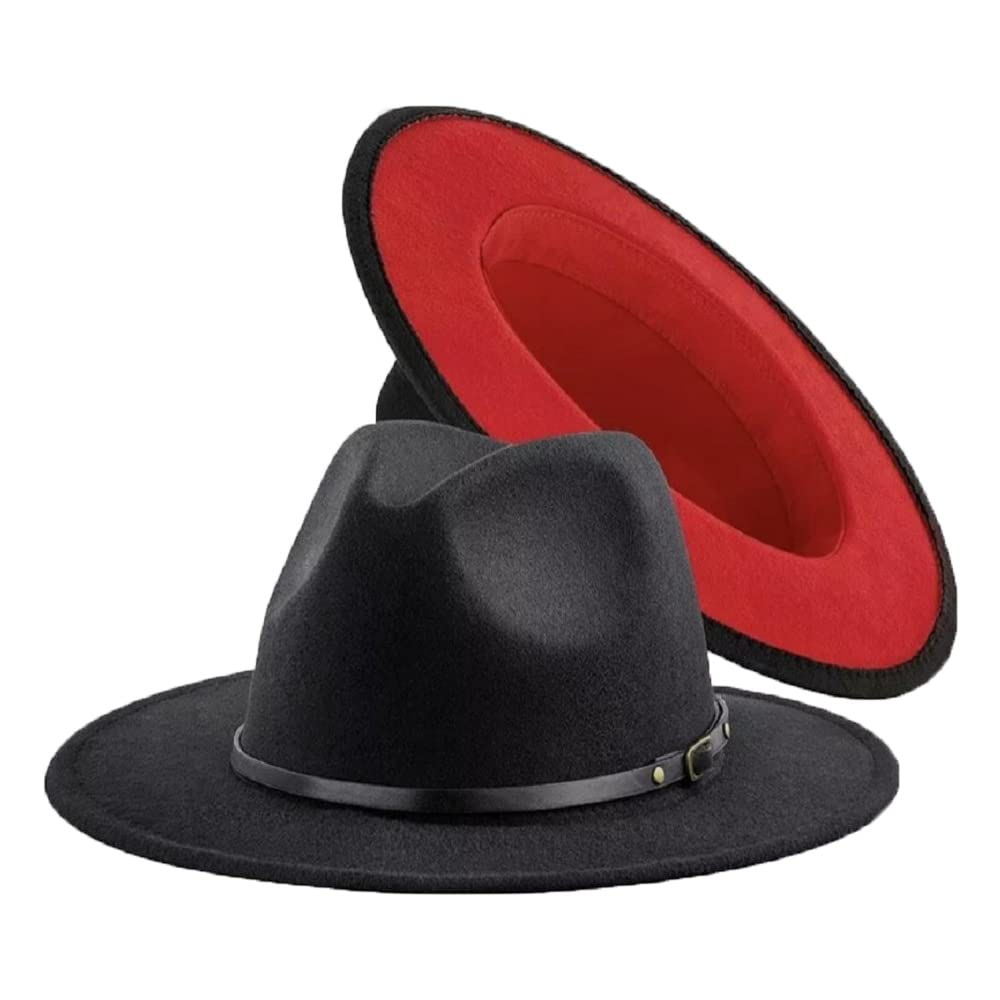 Cowboy Hat Red DRESHOW Women Classic Felt Fedora Wide Brim Floppy