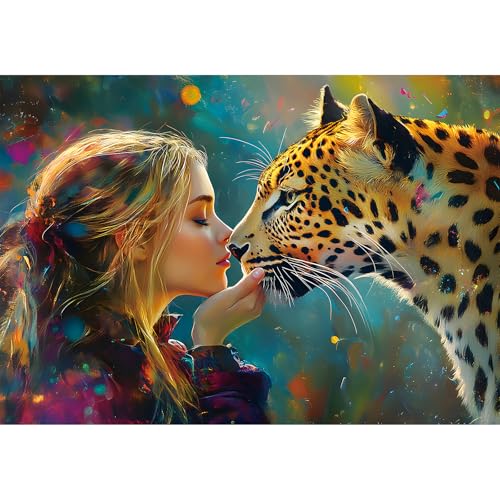 2000 Piece Puzzle for Adults – Girl and Leopard – Emotional Wildlife Art Puzzle, Challenging Jigsaw Puzzle for Adults 2000 Pieces, Idea & Wall...