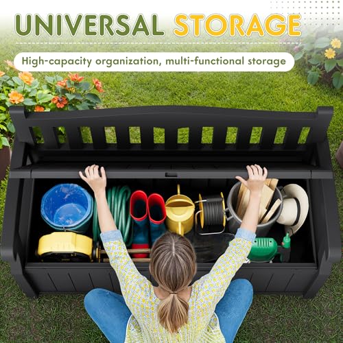 Image of Greesum 80 Gallon Outdoor Storage Bench Deck Box,Black