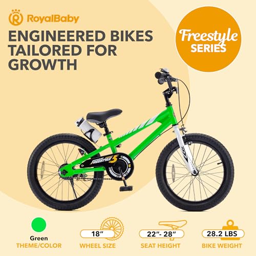 Image of RoyalBaby Bicycle for Kids Cycle for 5-8 Years Boys & Girls 18 Inch | Training Wheels | Adjustable Seat | 1 Year Warranty | Green