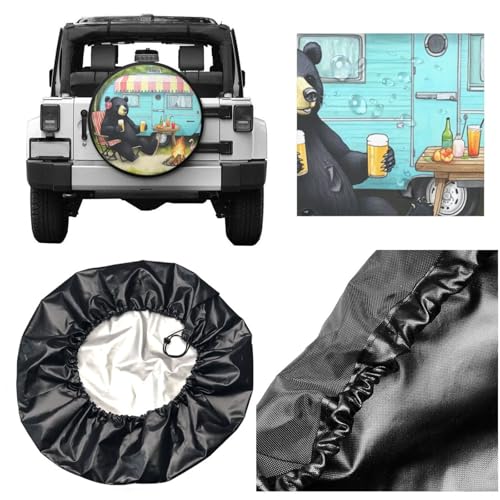 Image of Happy Bear Campers Spare Tire Cover-Cute Funny Waterproof Universal Spare Wheel Tire Covers Fit for Rv SUV Truck Camper Travel Trailer Accessories,16 inch
