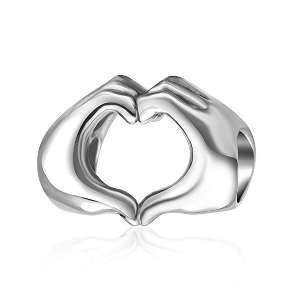 Lamoony Charms925 Sterling Silver Love Heart in Your Hands Charm for Pandora Valentine's Day Family Bracelet