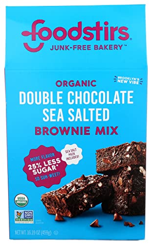 Foodstirs Junk-Free Bakery Organic Double Chocolate Sea Salted Brownie Baking Mix, 16.19 Oz | Non-GMO | Low Sugar