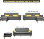 HOMA Fabric Sectional Sofa, L-Shape 3seat Sofa with Ottoman, Small Couch in Linen Fabric with Reversible Chaise, Apartment Couch for Small Space (Grey, 3seat+Ottoman)