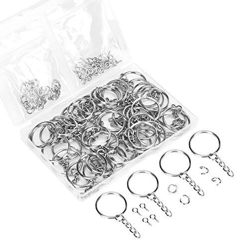 150PCS Key Chain Rings Kit, 1inch Rings Supplies 50PCS Key Ring with Chain, 50 Pcs Jump Ring and 50 Pcs Screw Eye Pins for Keychain Lanyard, Crafts and Jewelry Making