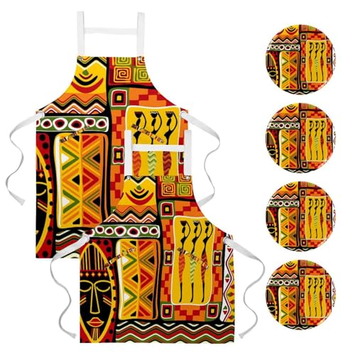 Tablier de cuisine lot de 2 avec motifs africains et broches pour bistrot