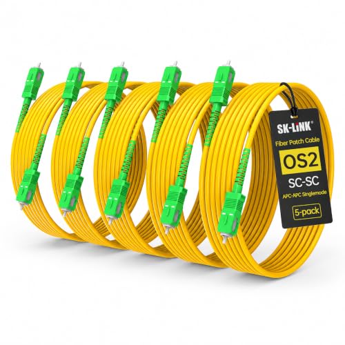 SC/APC to SC/APC OS2 Single Mode Fiber Optic Cord 3m/10ft 5-Pack