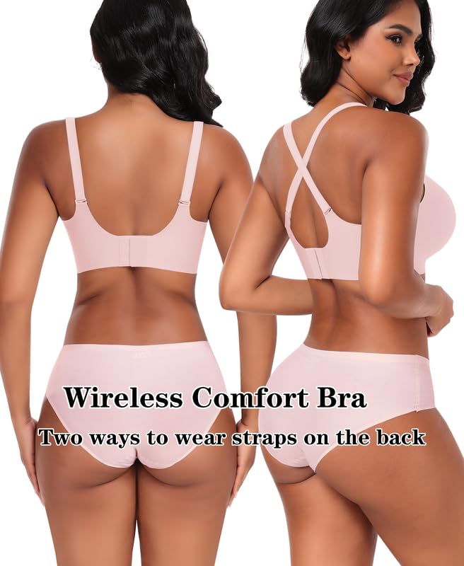 Image of DOCUMO Wireless Bras for Women No Underwire Seamless Push Up Bras with Support and Lift, V Neck Bralette with Bra Extender