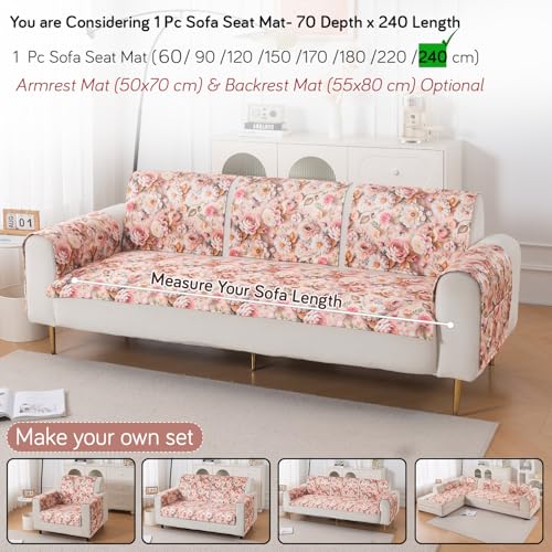 Image of HOKIPO 'Nature Muse' Premium HD Printed Holland Velvet Sofa Cover Mat for 1 /2 /3 Seater & L-Shape Sofa. Make Your Own Sofa Cover Set, Mat 70(D) x 240(L) cm, Rose Symphony (IN-920-D5)