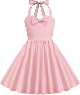 1950s Vintage Dresses for Girls Halter Dress Sleeveless Bowknot Heart Neck 4-12 Years - Buy now