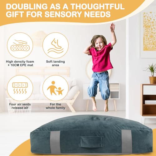 FINCOME 5'x 5' Crash Pads for Kids Sensory Gray Crash Pads with Foam Blocks Washable Velvet Cover Sensory Crash Pad for Climbing Gymnastics Sensory Pad for Sensory Tool, Schools, Sensory Therapy - Image 8