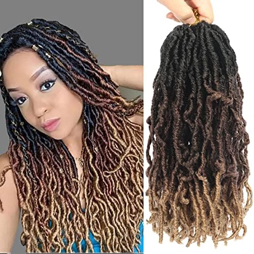 Ombre Soft Locs 14 Inch Faux Locs Crochet Hair 7 Packs New Soft Locs Crochet Hair Pre Looped Curly Wave Goddess Locs Crochet Hair for Black Women Crochet Braids Synthetic Hair Extensions(14", 1B/30/27#)
