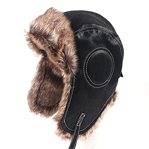 Hat Men's Winter Warm Hood Winter Plus Velvet Northeast Hat Ear Protection Ski Cap Flying Cap (Svart 7 1/4)?Svart-7 1/4