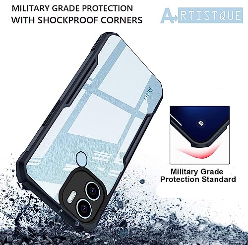 Image of A rtistque Clear Hard Transparent Acrylic Armor Anti-Drop Shockproof TPU Edge Back Cover Case for Poco C50 / Mi Redmi A1 Plus /Mi Redmi A2 Plus - Black