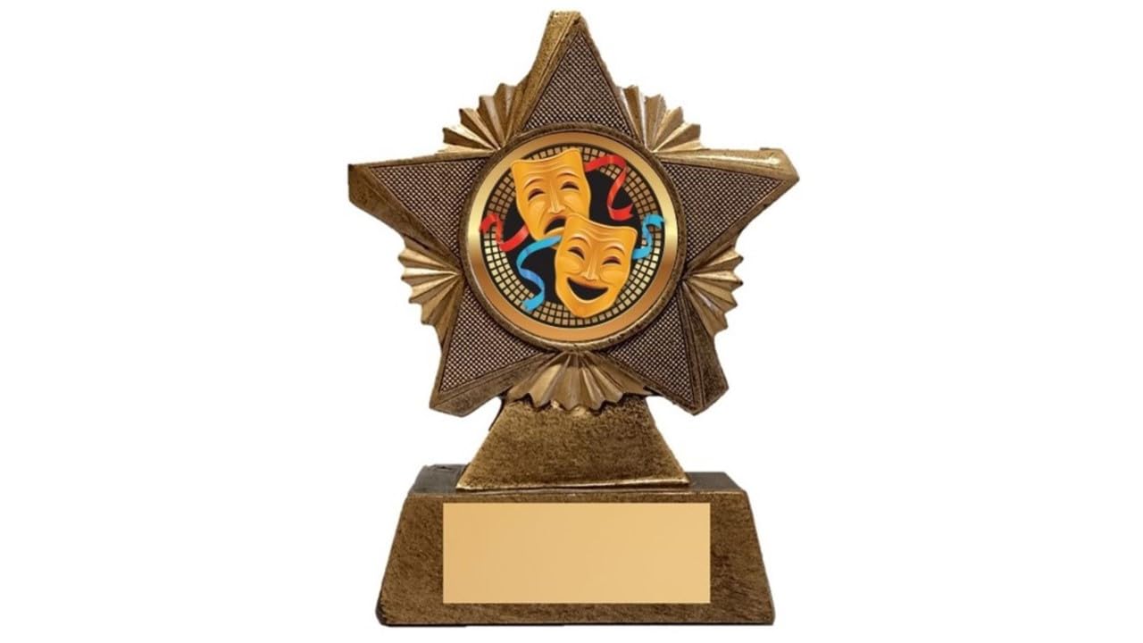 Troshow Antique Gold Drama Trophy Award Premier Star 150Mm Heavy Resin Stage Acting Drama Masks Free Engraving -Troshow2-Aa