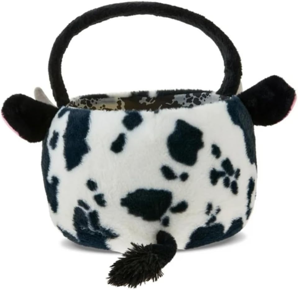 Easter Jumbo Plush Black and White Cow Basket, 21 in x 16 in