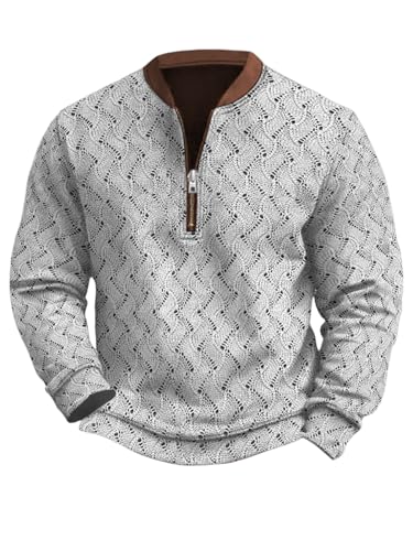 Men's Vintage Knit Print Zip-Up Sweatshirt Long Sleeve Round Collar Vintage Ethnic Print Fall Casual Tops