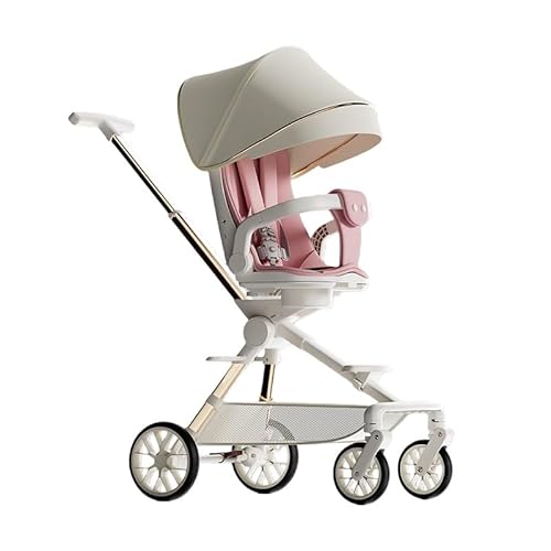 四輪車 手押し棒付き ベビーカー 軽量トロリー 折りたたみ式 360°回転ヘッドレスト 5点式安全ハーネス サンシェード 風日差し 雨から保護 調節可能なプッシュバー 衝撃吸収ホイール 安定して安全 赤ちゃんを散歩 旅行 遊びに連れて行くのに最適です (ピ