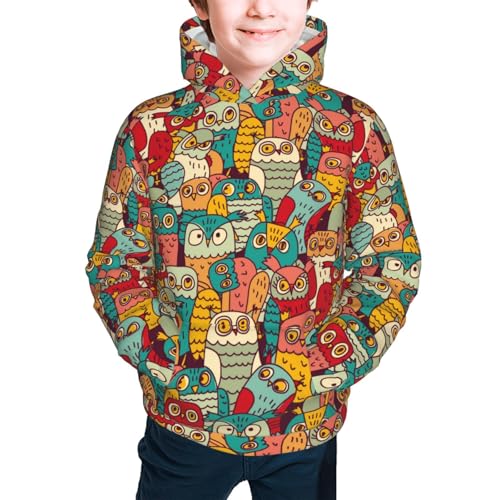 Funny Owl Bird Kids Pullover Hoodies Boys Sweatshirts Girls Athletic Clothes with Pocket2