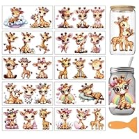 arricraft 10 Sheets Cute Giraffes UV DTF Cup Wrap for 16OZ Glass, Rainbow Bow Birthday Cake Pattern Rub on Decals PVC Transfer Stickers for DIY Cups Wood Funiture 24x11cm/9.4x4.3inch
