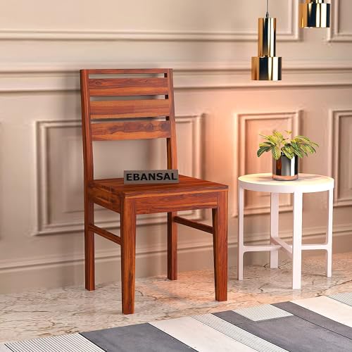 Image of 3 Line Wooden Dining Chairs Set of 2 for Kitchen & Dining Room, Two Seats, Solid Sheesham Wood, Honey Finish