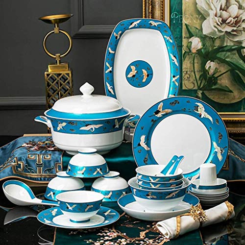 Juego de Cena Fino, Juego de vajilla de cerámica con Platos para la Cena, Juego de Cena de Porcelana esmaltada clásica de 50 Piezas para Regalos de Boda y reuniones f,