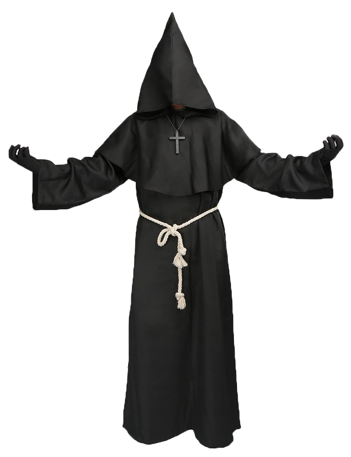 LATH.PINMedieval Wizard Robe Cloak with Hood for Adult Men Monk Robe Cape Halloween Warlock Cosplay Costume for Priest