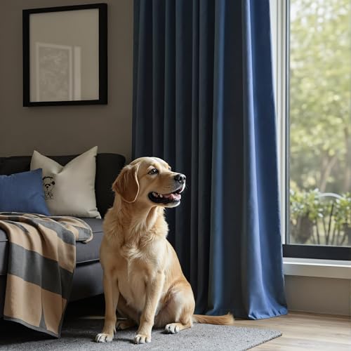 Image of Navy Blue Velvet Curtains 84 Inch Length 2 Panels for Living Room Darkening Thermal Insulated Winter Curtain for Bedroom Midnight Royal Dark Blue Drape Mid Century Modern Decor Back Tab Pocket 84 Long