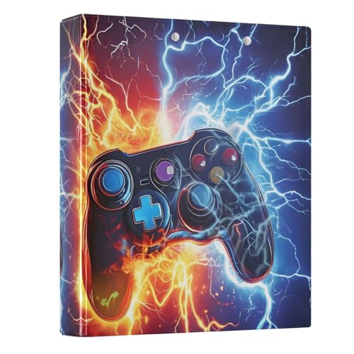 Image of 3 Ring Binder Game Controller Fire Electric Spark 1.5 inch Binders Three Ring Binders with Clipboard Fit 8.5'' x 11'' Paper 3 Interior PVC Clear Pockets for Office Supplies