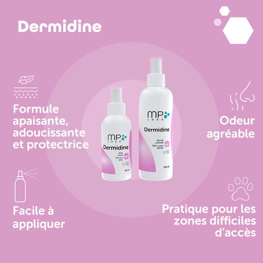 MP Labo Dermidine - Spray pour l'Hygiène Cutanée pour Chien et Chat à Base de Calendula et de Centella Asiatica pour Un Effet Calmant, Emollient et Hydratant (125 ML)