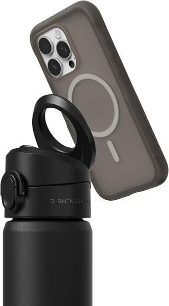 RhinoShield Black AquaStand Magnetic Bottle 23oz with Vero Black iPhone 16 Pro AirX Protective Case | Stainless Steel Insulated Water Bottle with Straw Lid and MagSafe Compatible Handle