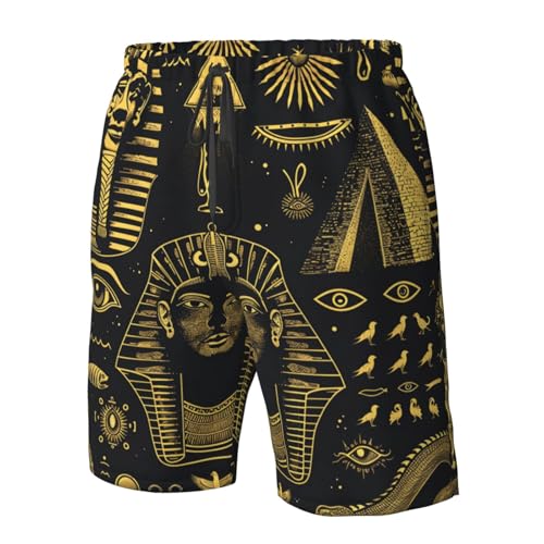 Men's Quick Dry Swim Shorts Egyptian Anubis Eye Hieroglyphs Pyramid Golden Beach Trunks with Pockets4