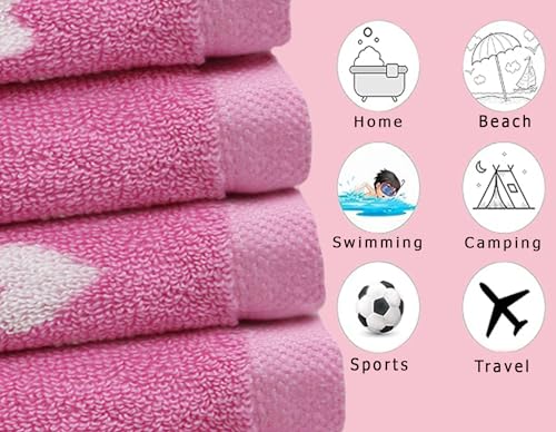 Image of ORIGINAL KIDS 6 Piece Towel Set - Bath Time Hearts - 2 Bath Towels, 2 Hand Towels, 2 Washcloths - 100% Cotton Jacquard Colorful Soft Absorbent Pool Beach Kids Towel Gift - Pink White