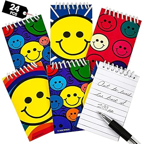 Mini Spiral Notepads - (Pack of 24) 2.4" x 3.6 inch Assorted Cute Smile Face Memo Pad Notebooks Cover