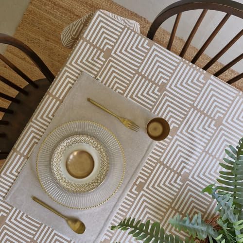 Image of THE YARD HOUSE Wipeable & Anti-Slip Cotton Table Cover for Family Dining, Party. Protects Against Spills, Scratches, Damages (Shifting Sands, 48X72 inch (Rectangle))