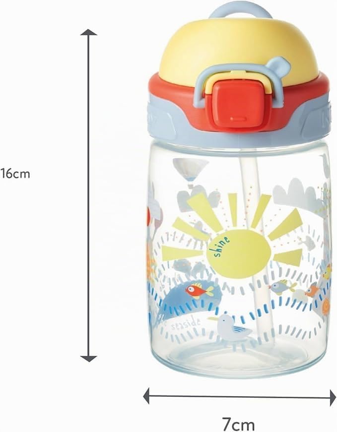 Nuby Super Drinking Bottle with Straw No Spill 360ml Kids Carry Handle Dishwasher Safe 12 Months+ Sunshine