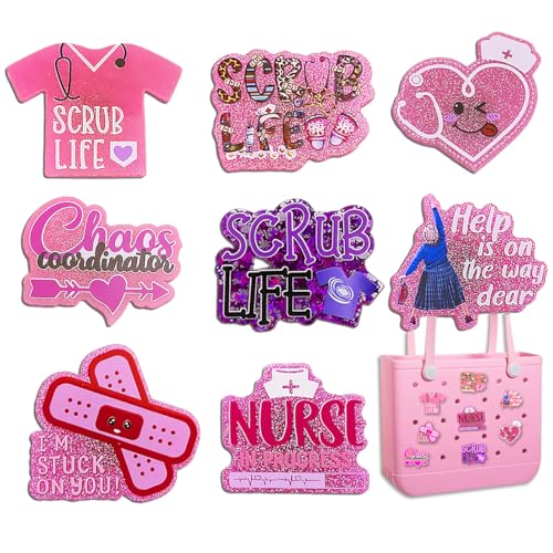 OEHEDOU 8pcs Nurse Charms For Bogg Bag Acrylic Nurse Life Charm For Bogg Bag Accessories Nurses Themed Gifts For Women Girls Compatible With Simply Southern Beach Tote Bags Charms For Nurses