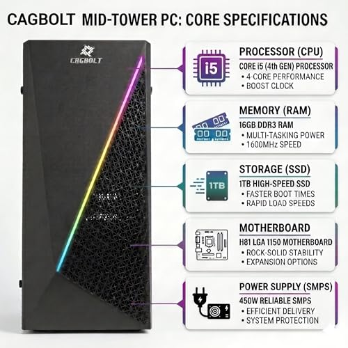 Image of Assembled i5 Desktop PC | Core i5-4570 4th Gen | 16GB DDR3 RAM | 1TB SSD | HD Graphics 4600 | HDMI | VGA | Ethernet | Windows 11 Pro | Office 2024 | 2 Years Warranty | Office & Home Use