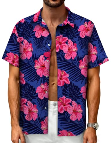Image of Hawaiian Shirt for Men Tropical Shirts Summer Beach Button Down Short Sleeve Luau Aloha Floral Cruise Vacation Outfit 2026