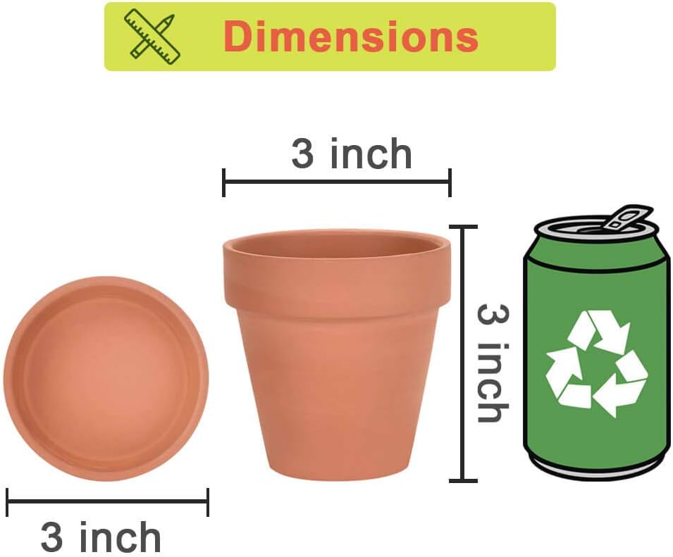 vensovo Large Ceramic Plant Saucer and Terra Cotta Pots with Saucer - 4 Pcs 7 Inch White Ceramic Plant Tray for 12 Pack 3 Inch Clay Pot with Drainage Hole and Great for Indoor or Outdoor