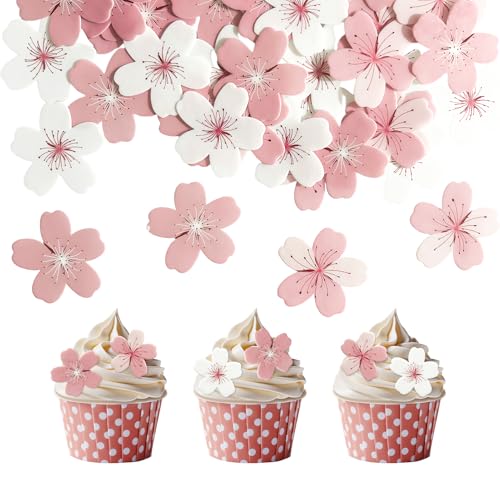60Pcs Décorations Comestibles en Fleurs Cupcake, Décorations de Gâteaux aux Fleurs de Cerisier,...