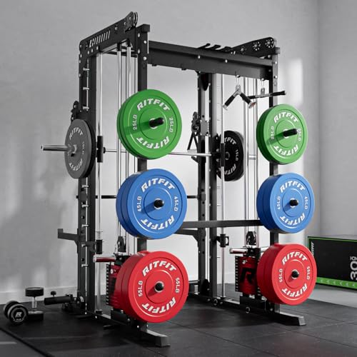 Image of RitFit M1 Pro Smith Machine Package, All-in-One Power Cage with Weight Stack Set, Includes LAT Pulldown & Cable Crossover System for Home Gym